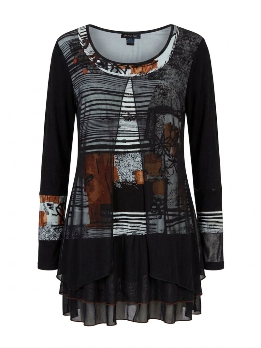 MICHAEL TYLER - Black multi-layers tunic short dress multi-layers - LARGE